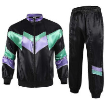 (2XL, Black) Men 80s Costume Retro Jacket Shell Suit Sports Tracksuit Set Carnival Party Cosplay Streetwear Outfit - DSW