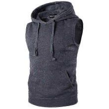 (L, Dark Grey) Men Sleeveless Hoodie Tank Top Bodybuilding Gym Sport Workout Fitness Vest T-shirt