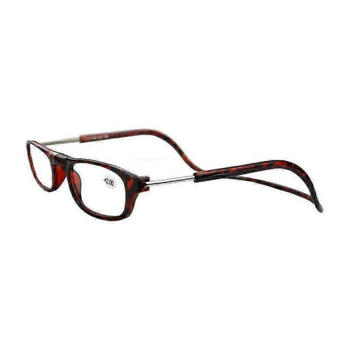 (1.00 strength,Leopard)Hanging Eyeglasses Folding Magnetic Reading Glasses Front Click Connect Neck Hot