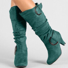 Women's Boots Suede Shoes Slouchy Heel Boots Mid Calf Boots Winter Buckle Kitten Heel Round Toe Vintage Elegant Walking Shoes Suede Zipper