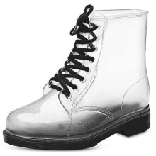 Womens Rain Boots Lace Up Waterproof Clear Shoes Outdoor Transparent Fashion Bootie