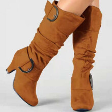 Women's Boots Suede Shoes Slouchy Heel Boots Mid Calf Boots Winter Buckle Kitten Heel Round Toe Vintage Elegant Walking Shoes Suede Zipper