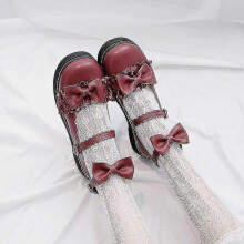 (7, red) Cute Sweet Lolita Shoes Bow Kids 2022 New Autumn Lolita Shoes Red Flat Bottom Uniform Jk Shoes Mary Jane Shoes Harajuku