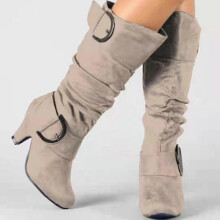 Women's Boots Suede Shoes Slouchy Heel Boots Mid Calf Boots Winter Buckle Kitten Heel Round Toe Vintage Elegant Walking Shoes Suede Zipper