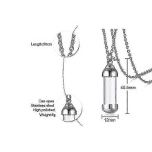 Stainless Steel Glass Openable Container Tube Urn Keepsake Cremation Hanging Necklace