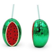 2 Pcs Watermelon Disco Ball Cups with Red Straw,for Party, Removable And Reusable,at The Pool
