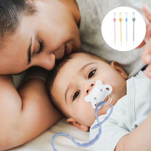 4Pcs Silicone Pacifier Clips With Safety Straps Anti-Lost Chains 1