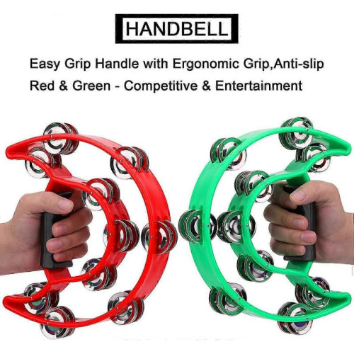 Set of 2 Handheld Tambourines with 20 Metal Jingle Percussion Drums 2
