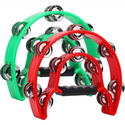 Set of 2 Handheld Tambourines with 20 Metal Jingle Percussion Drums