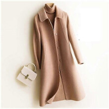 (XL, Golden camel) Pure Wool Coat Women Double-sided Solid Color Jacket Long Wool Coat Female Cashmere Suit Section Woolen Collar - KM