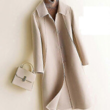 (L, Creamy-white) Pure Wool Coat Women Double-sided Solid Color Jacket Long Wool Coat Female Cashmere Suit Section Woolen Collar - KM