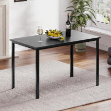Hello-5ive Dining Table Set Kitchen Table with Marble Effect Top and Black Legs, 120x70cm Dining Table for Home Office and Café (Black Table)