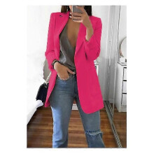 (S, Fuchsia) Women's Long Collar Blazer Suit Jacket Ladies Formal Slim Coat Cardigan Outwear - DSW