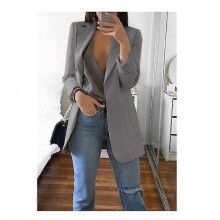(XL, Grey) Women's Long Collar Blazer Suit Jacket Ladies Formal Slim Coat Cardigan Outwear - DSW