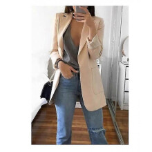 (XXL, Khaki) Women's Long Collar Blazer Suit Jacket Ladies Formal Slim Coat Cardigan Outwear - DSW