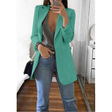 (XL, Green) Women's Long Collar Blazer Suit Jacket Ladies Formal Slim Coat Cardigan Outwear - DSW