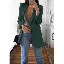 (3XL, Dark Green) Women's Long Collar Blazer Suit Jacket Ladies Formal Slim Coat Cardigan Outwear - DSW