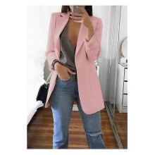 (3XL, Pink) Women's Long Collar Blazer Suit Jacket Ladies Formal Slim Coat Cardigan Outwear - DSW