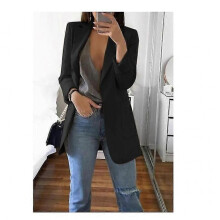 (4XL, Black) Women's Long Collar Blazer Suit Jacket Ladies Formal Slim Coat Cardigan Outwear - DSW