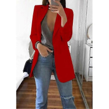 (M, Red) Women's Long Collar Blazer Suit Jacket Ladies Formal Slim Coat Cardigan Outwear - DSW