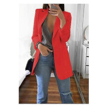(5XL, Red) Women's Long Collar Blazer Suit Jacket Ladies Formal Slim Coat Cardigan Outwear - DSW