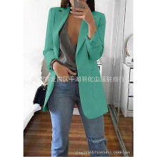 (L, Green) Women's Long Collar Blazer Suit Jacket Ladies Formal Slim Coat Cardigan Outwear - DSW