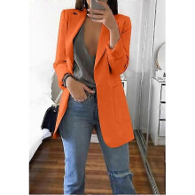 (L, Orange) Women's Long Collar Blazer Suit Jacket Ladies Formal Slim Coat Cardigan Outwear - DSW