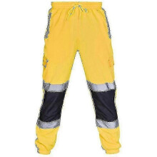 (XL, Yellow) Adults Safety Work Trousers Hi Vis Viz Visibility Elastic Waist Sweatpants - KM