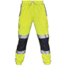 (XL, Green) Adults Safety Work Trousers Hi Vis Viz Visibility Elastic Waist Sweatpants - KM