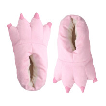 Unisex Warm Winter Dinosaur Paw Slippers Flannel Shoes Size M Pink
