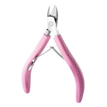 (Pink) Practical Stainless Steel Cuticle Scissors With Rubber Handle Full Jaw Nail Clippers For Home And Salon Use rose red