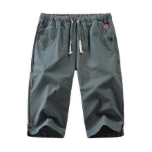 (L, Dark Green) Men Summer Linen Look Capri Pants Casual Elastic Waist 3/4 Length Trousers Plus Size - KM
