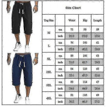 (3XL, Navy Blue) Men Summer Linen Look Capri Pants Casual Elastic Waist 3/4 Length Trousers Plus Size - KM