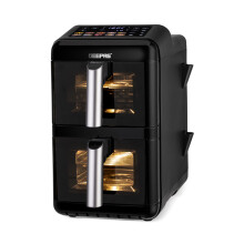 GEEPAS 2800W Dual Basket Stack Air Fryer | 12L XXL Capacity 2x6L Twin Baskets | Space-Saving Vertical Design with Sync Cook for Both Baskets