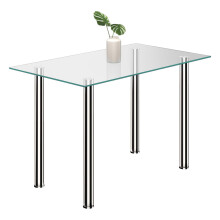 Modern Glass Dining Rectangle Table with Chromed Legs,Kitchen Dining Room Furniture