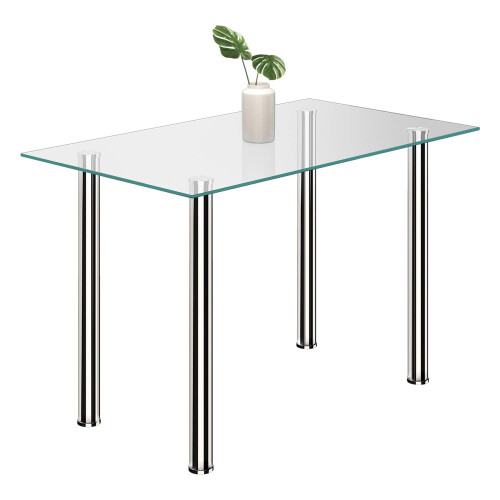 Glass Dining Rectangle Table with Chromed Legs