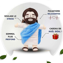 (Blue) 38CM Breathing Jesus Plush Toy Baby Soothing Jesus Doll Four-gear Adjustment Children Music Sleep Companion Christmas Toy Gifts