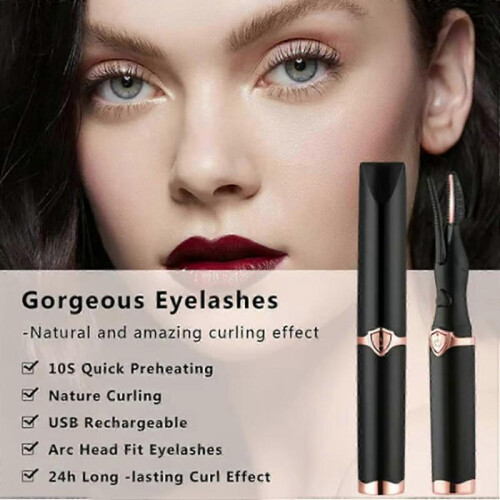 (Black) USB Rechargeable Electric Eyelash Curler with Quick Heating Tool 1