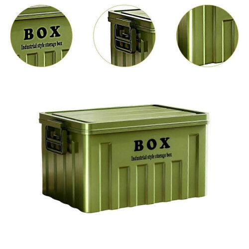 (Green) Lidded Storage Bin Utility Crate with Handles Stackable Tote Storage Box with 2