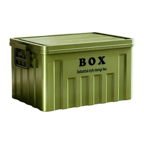 (Green) Lidded Storage Bin Utility Crate with Handles Stackable Tote Storage Box with