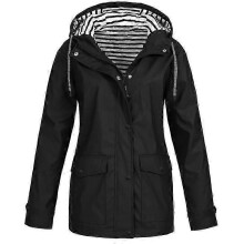 (M, black) Waterproof Raincoat Ladies Outdoor Wind Rain Forest Jacket Coat - KM
