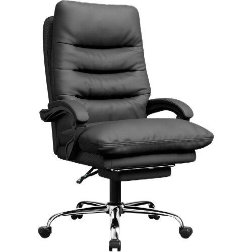 (Black)Ergonomic PU Leather Recliner with Footrest