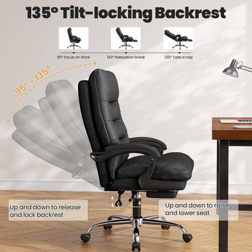 (Black)Ergonomic PU Leather Recliner with Footrest 2