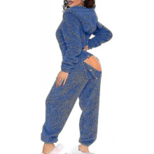 (Large,Light Blue)Sexy Adult Onesie Pajamas For Women Butt Flap Fleece Hooded One Piece Pajamas Womens Fluffy Sleepwear,black Friday