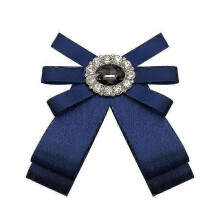 (BLUE) Tie Brooch Bow Shirt With Brooch