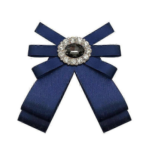 (BLUE) Tie Brooch Bow Shirt With Brooch