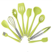 (Green) Kitchen Utensils Set - 10pcs Silicone Cooking Utensils Set Cooking Tools Tongs Spatula Spoon - KM