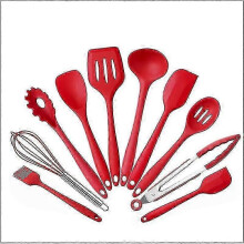 (Red) Kitchen Utensils Set - 10pcs Silicone Cooking Utensils Set Cooking Tools Tongs Spatula Spoon - KM