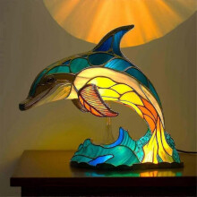 (Dolphin) Animal Table Lamp Stained Glass Stained Night Light Retro Desk Lamps Home Decor [HS]