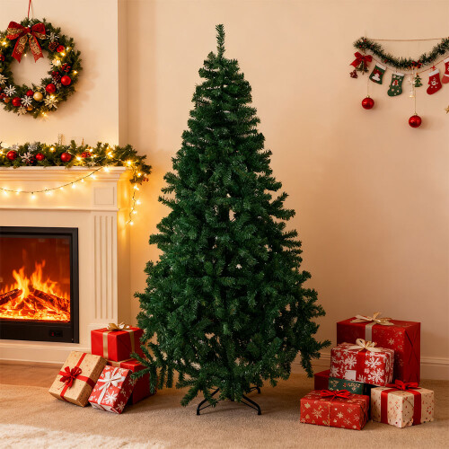 Living And Home 7FT/ 210cm Green Artificial Christmas Tree with Metal Stand